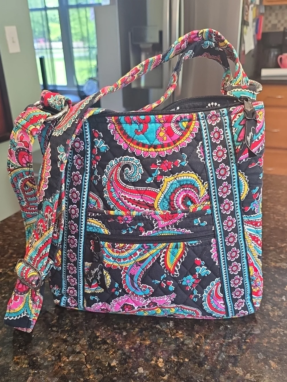 Vera Bradley Black Quilted Crossbody with Multicolor Paisley